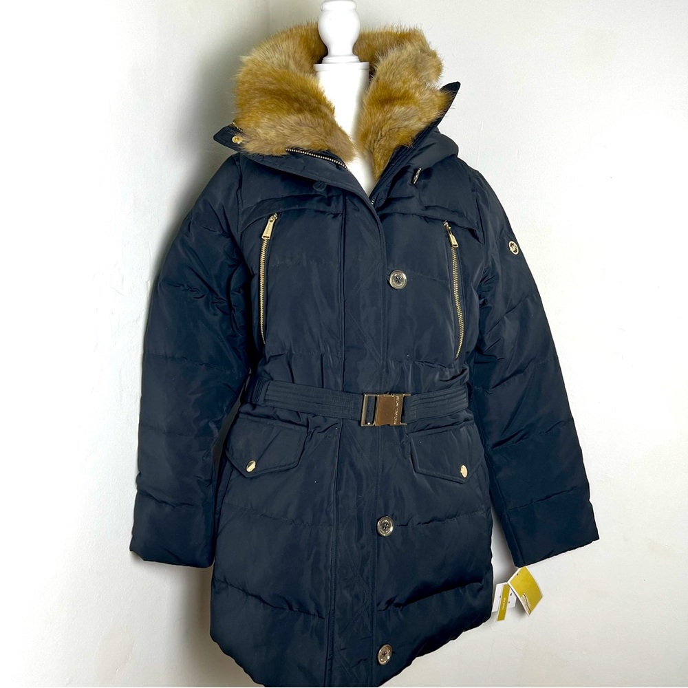 Michael Kors Women’s Black Down/ Faux Fur Trim Hoodie Jacket US Size Large